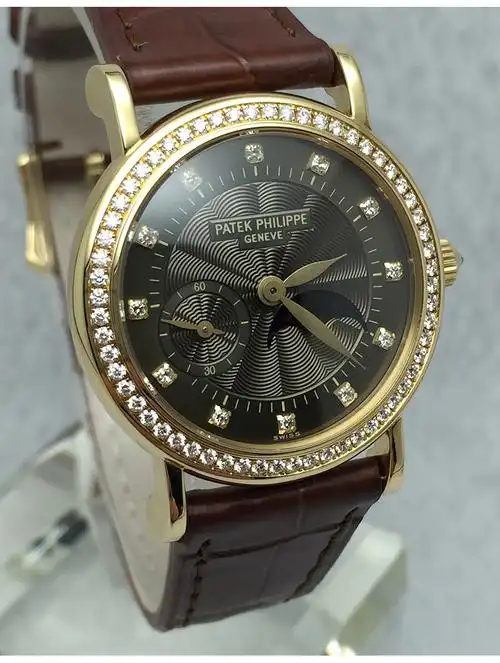 95新百达翡丽18k黄金后镶钻手动机械女表4858s317