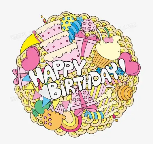 卡通元素生日贺卡矢量