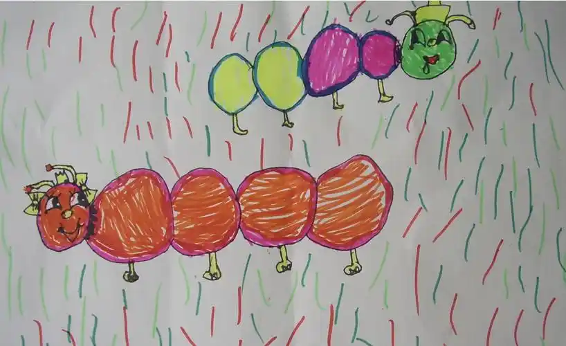 儿童画 小画家专栏 丁丁绘画作品集 丁丁绘画作品两只毛毛虫-五周岁