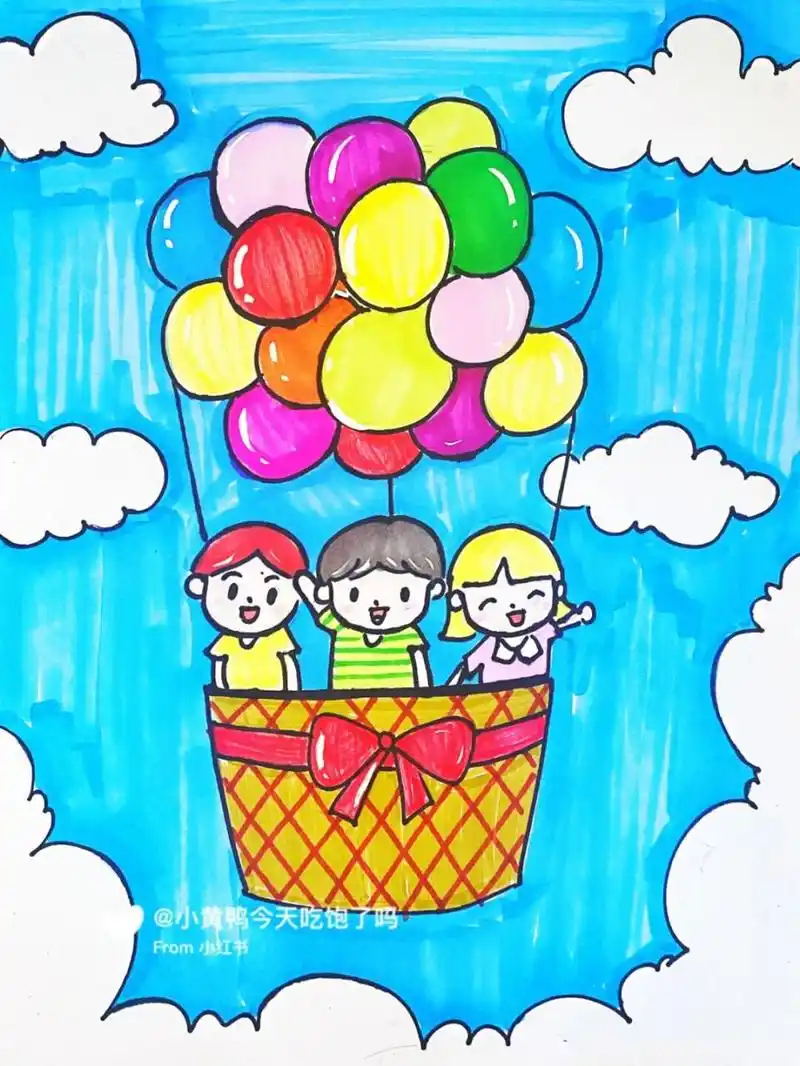 热气球儿童画 #马克笔# #卡通画# #儿童画# #创意儿童画# #六一儿童节