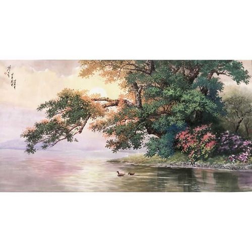 2007年朝鲜水墨画托画芯收藏装饰送礼朝鲜画家手绘真迹