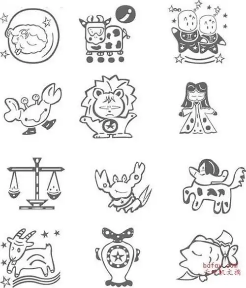 古典12星座线描手绘卡通人物图图片十二星座简笔画小女孩