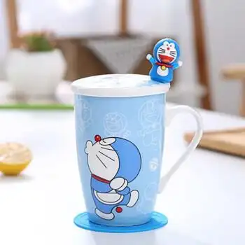 柏雅曼哆啦a梦杯子套装可爱机器猫陶瓷水杯叮当猫卡通马克杯蓝胖子