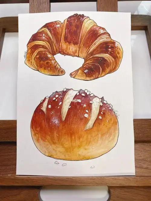 手绘水彩食物插画出炉面包最好吃附过程图