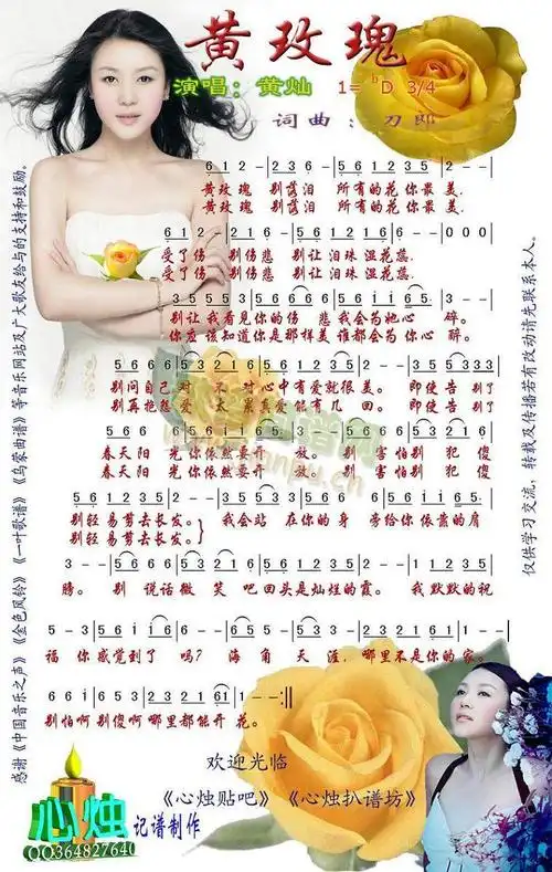 黄玫瑰[彩谱] 歌谱简谱网