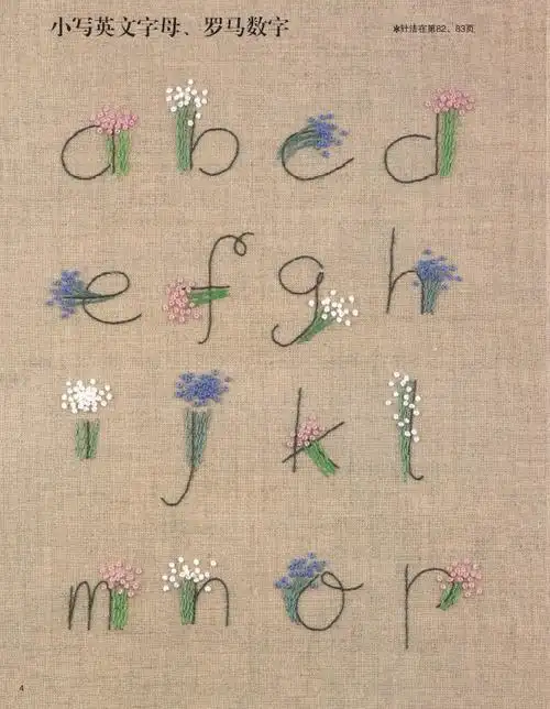 刺绣图样:针法220 优雅的花草和字母刺绣图案