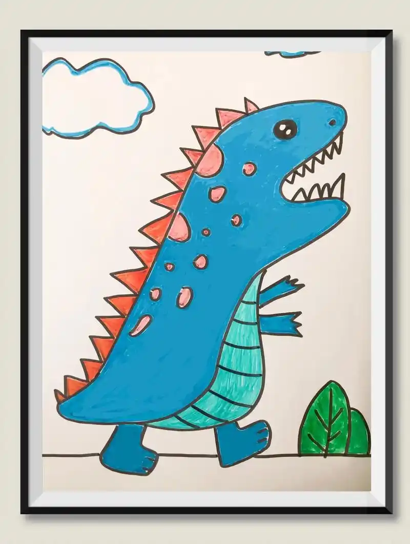 用小手轮廓画一幅霸王龙简笔画.#一学就会的简笔画 #跟着抖音 - 抖音