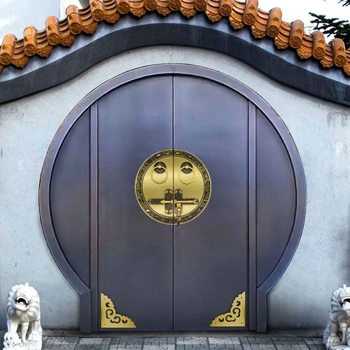 苏式圆门月亮门别墅大门庭院门新中式国韵风铜拉手户外专用定制