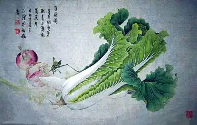 【国画教程】工笔《白菜》绘制步骤, 青白高雅, 美得清爽|叶子|菜叶