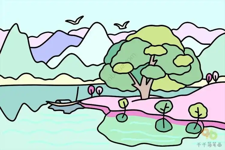 漂亮的山水简笔画