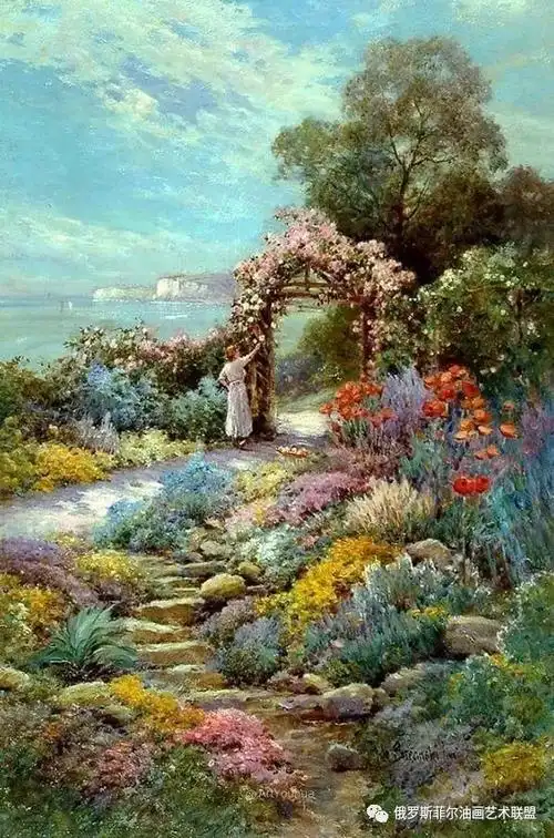 繁花似锦英国画家小阿尔弗雷德德布赖恩斯基油画作品赏析