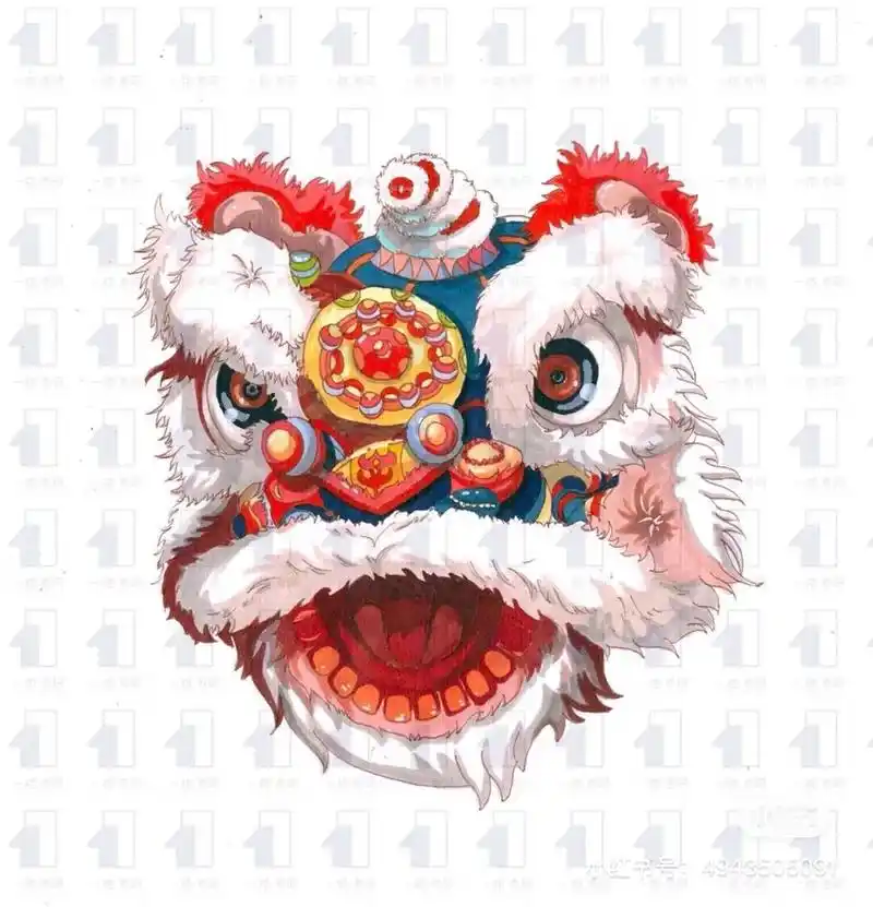 手绘马克笔临摹舞狮 跟风临摹一波狮子头90 原图很酷很帅!