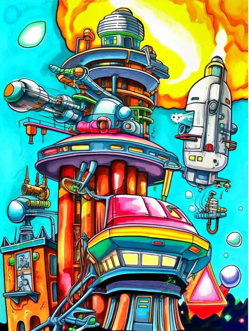 未来科技幻想创意房子城市住房交通主题绘画