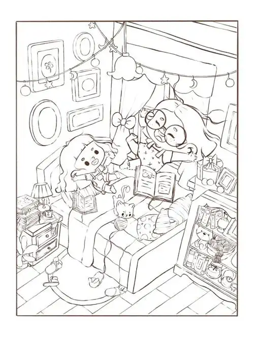 场景插画室内场景附线稿