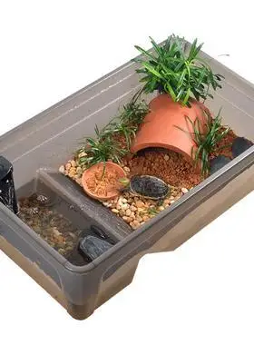 乌龟生态缸大型家用黄缘龟专用饲养箱水陆两栖半水龟造景摆件套餐