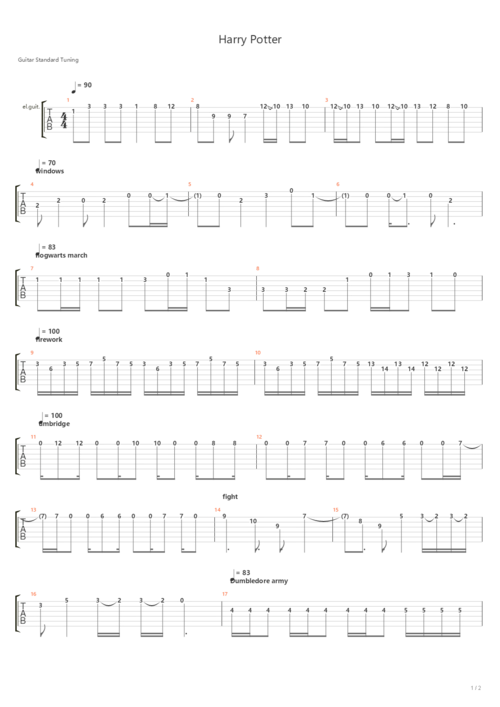 哈利波特 harry potter cut 片段吉他谱