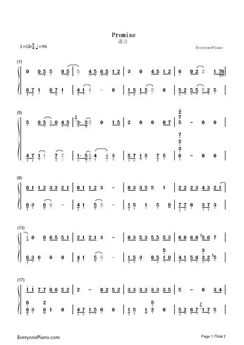 promise-exo双手简谱预览1