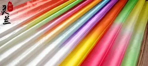 仿真丝色丁布料 舞台表演服装面料 古装汉服水袖布料 001#大红白渐变