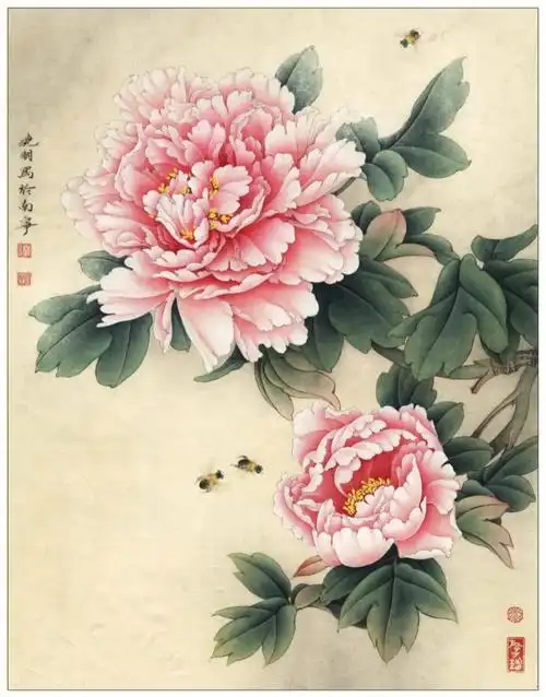 李晓明工笔画牡丹一