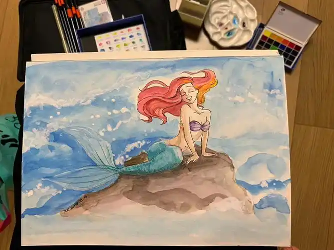 水彩练习-美人鱼|纯艺术|绘画|晏晏 - 临摹作品 - 站酷 (zcool)