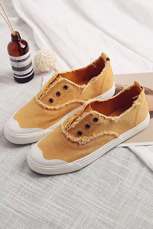 蓓尔夏季新款懒人一脚蹬小白鞋韩版百搭休闲帆布鞋做旧低帮女鞋子