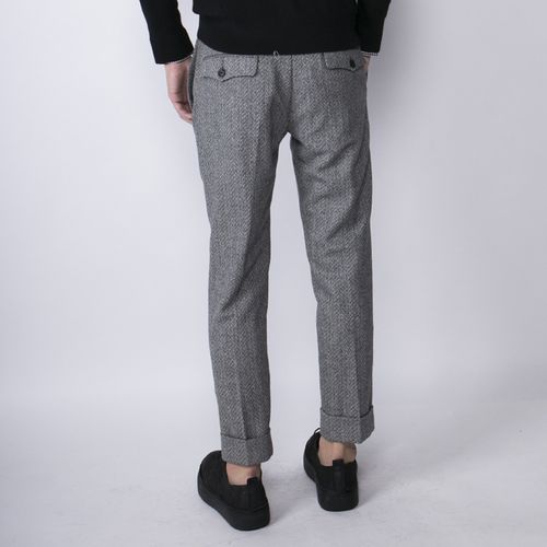 男士九分裤冬季青年修身灰色人字纹羊毛裤男直筒保暖毛呢休闲裤潮