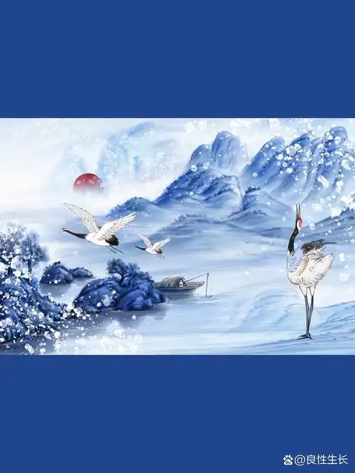 中国风仙鹤插画‖蓝色系古风水墨背景图