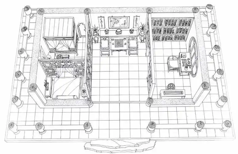 明两暗",就是三间,中间是厅堂,作为一个接待客人的空间;一边是主卧室