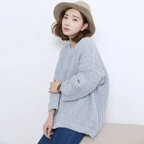 极荐柔软舒适特殊面料宽松套头毛衣2色入