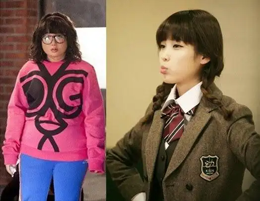 iu在演戏处女秀《dream high》中,饰演超过100公斤的胖少女.