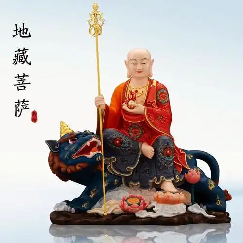 圆通佛具纯铜鎏金地藏王佛像供奉彩绘坐骑谛听地藏菩萨铜像摆件