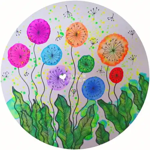 蒲公英|晕染_蒲公英_水彩笔_花禾怎么样_绘画_创意美术_艺术_花禾鹿