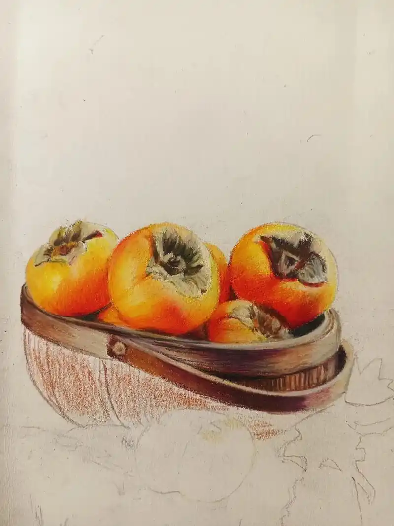 彩铅手绘～柿柿如意 - 抖音