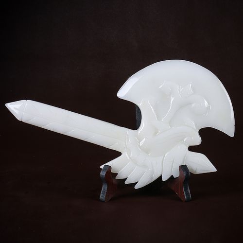 玉荔缘 白玉斧头玉石摆件 开山斧 玉器家庭摆设 附证书 单个开山斧