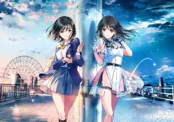 二次元动漫少女姐妹花插画桌面壁纸