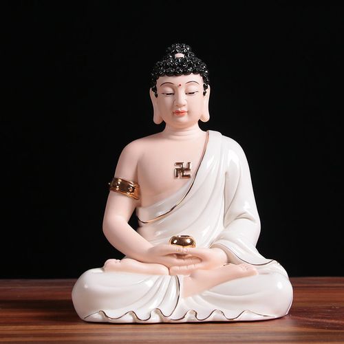 如来释迦摩尼佛像新中式禅意小火彩陶瓷佛系彩色家用供奉送礼摆设