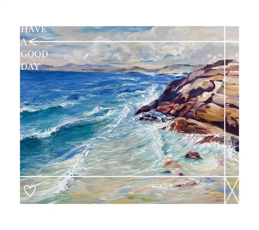 学生作品风景装饰画-海洋系列#装饰画 #水粉画 #丙烯画 - 抖音