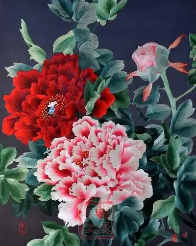 54*64顾氏苏绣牡丹,花开富贵,1-4丝工艺刺绣牡丹