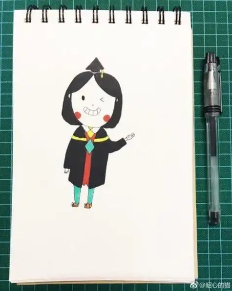 女博士简笔画穿学士服的女孩简笔画步骤图片