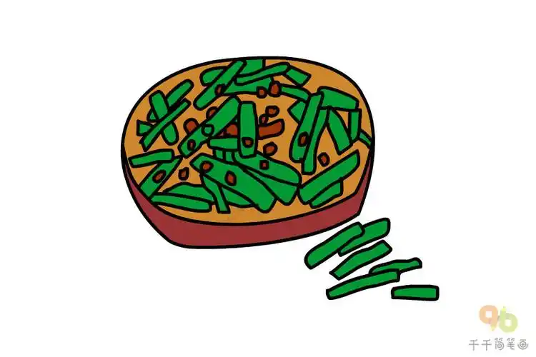 豆角炒肉简笔画步骤图