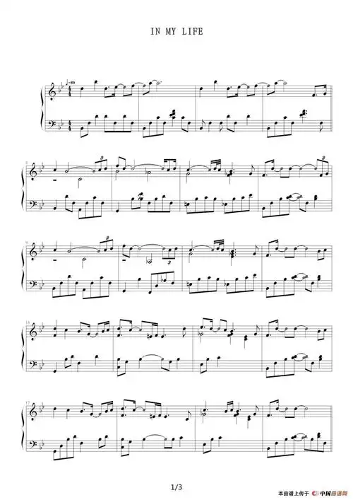 in my life钢琴谱 器乐乐谱