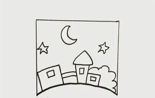 天空夜晚景儿童简笔画
