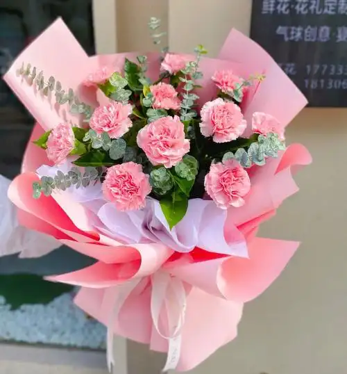 花与胖球 11支康乃馨. 太适合送坐月子的产妇了,颜色治愈,没有气味