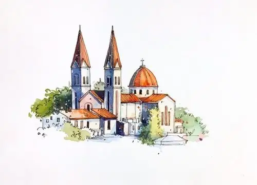 一组水彩画小建筑