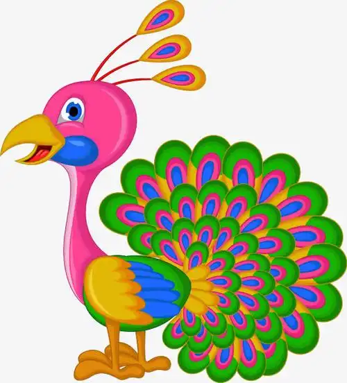 手绘彩色孔雀开屏图案