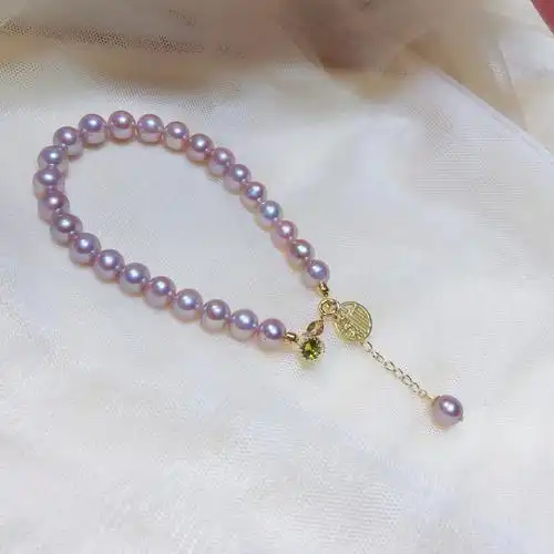 天然紫色珍珠福牌手链