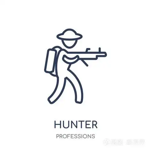 猎人图标.猎人线性符号设计从专业收集.简单的大纲元素向量例证在白色