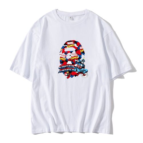 港版猿人头潮牌落肩款t恤衫男女情侣款纯棉百搭宽松街潮t恤包邮