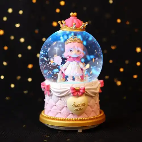 梦幻宫廷风水晶球桌面装饰摆件100#情侣生日礼物音乐盒飘雪带灯