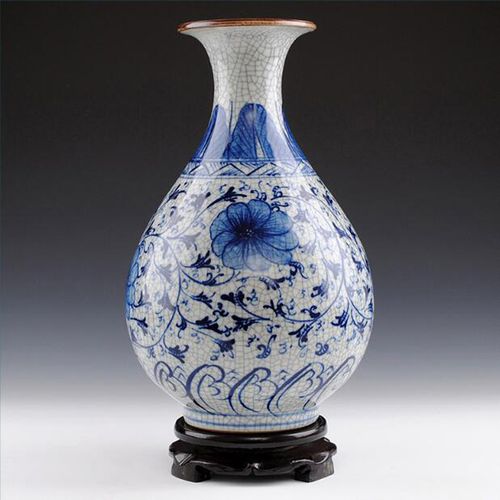 景德镇陶瓷器 手绘釉下彩仿古官窑青花瓷花瓶 古玩工艺品家居摆件